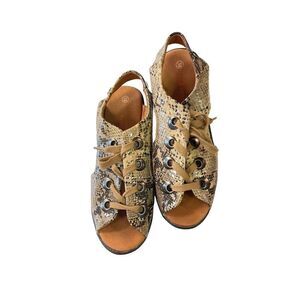 Bernie Mev Snake Print Patent Leather Sandals 39 US 7